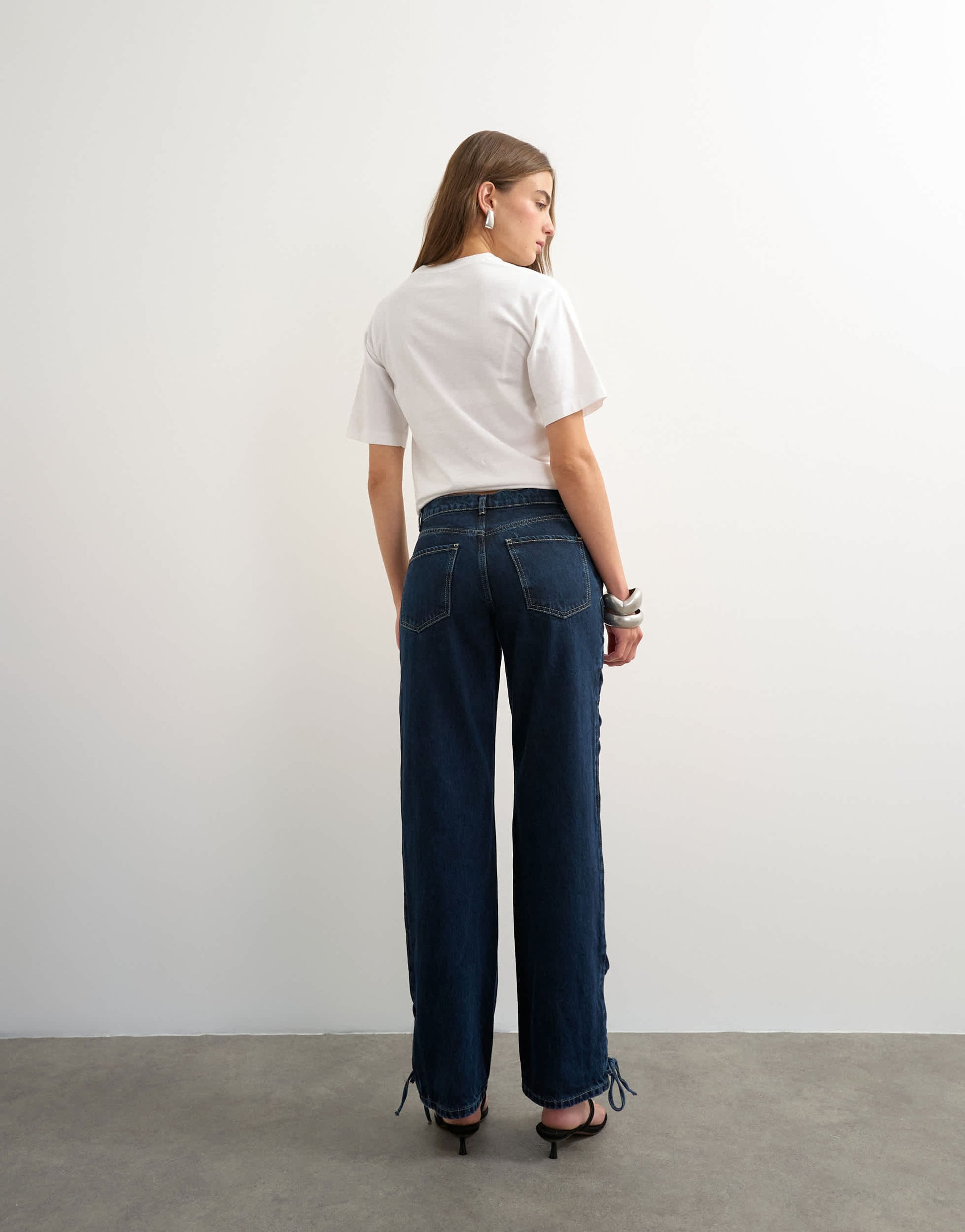 Topshop denim straight leg jean with extreme lace-up in deep blue