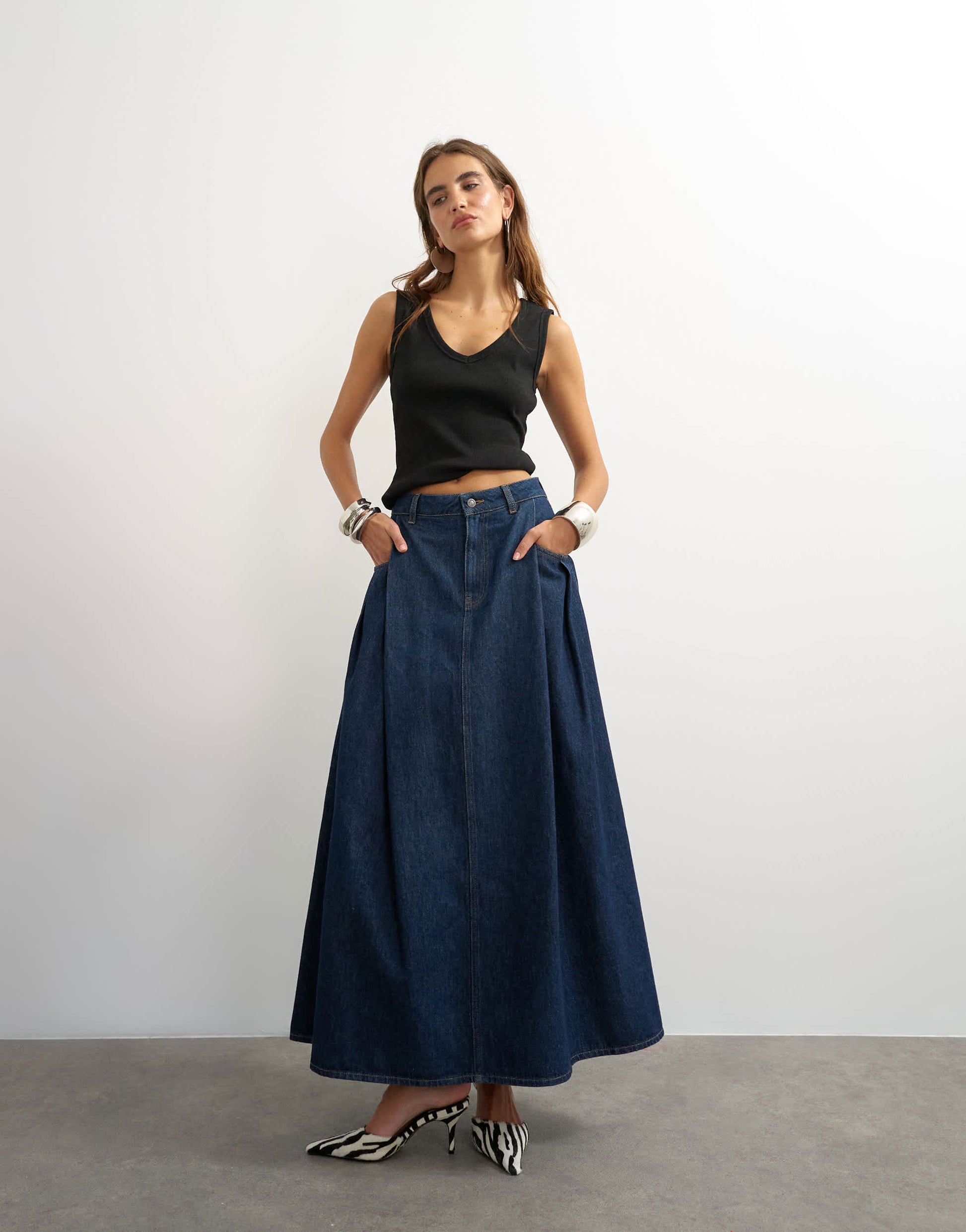 Topshop Cocoon maxi skirt in rock blue