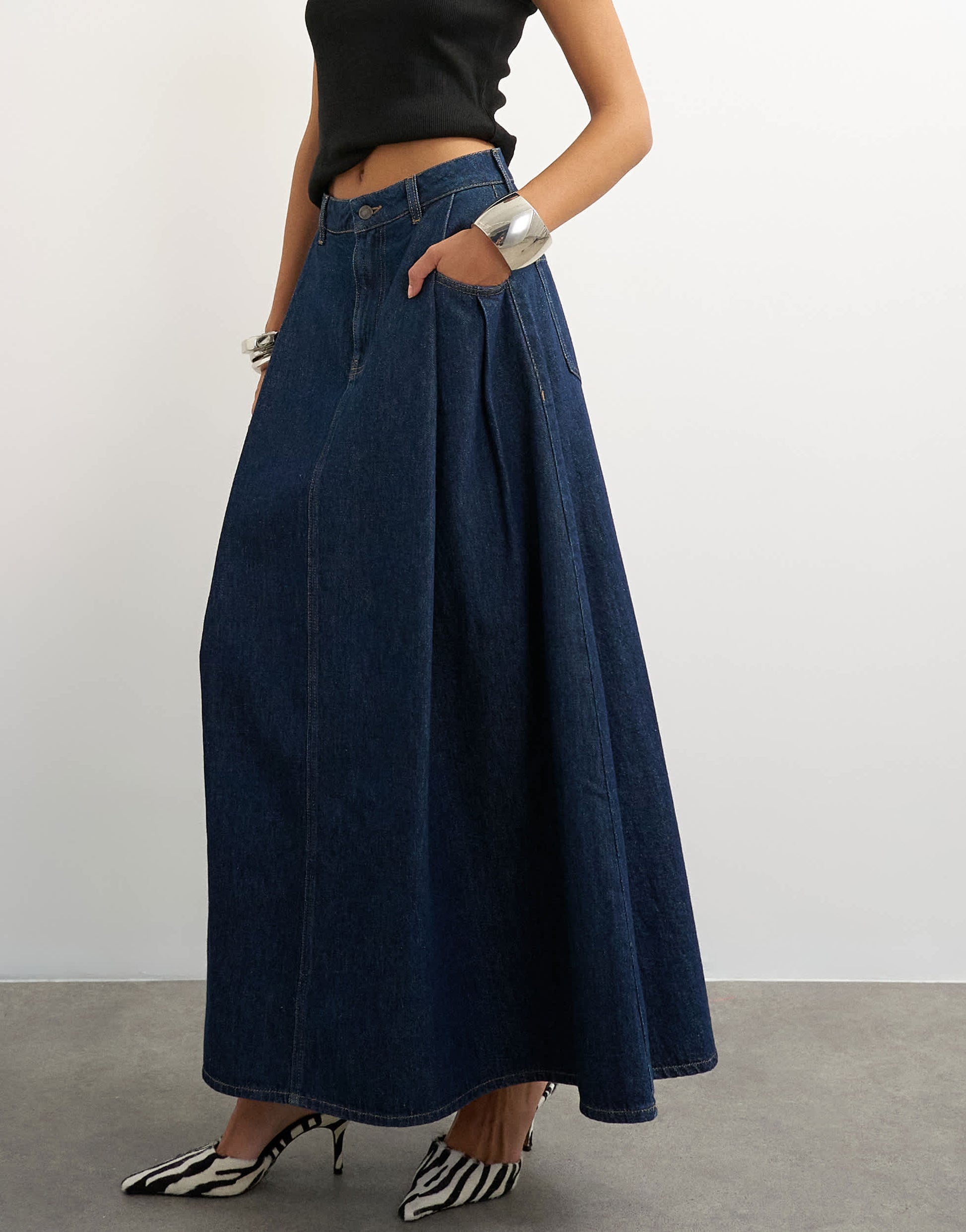 Topshop Cocoon maxi skirt in rock blue