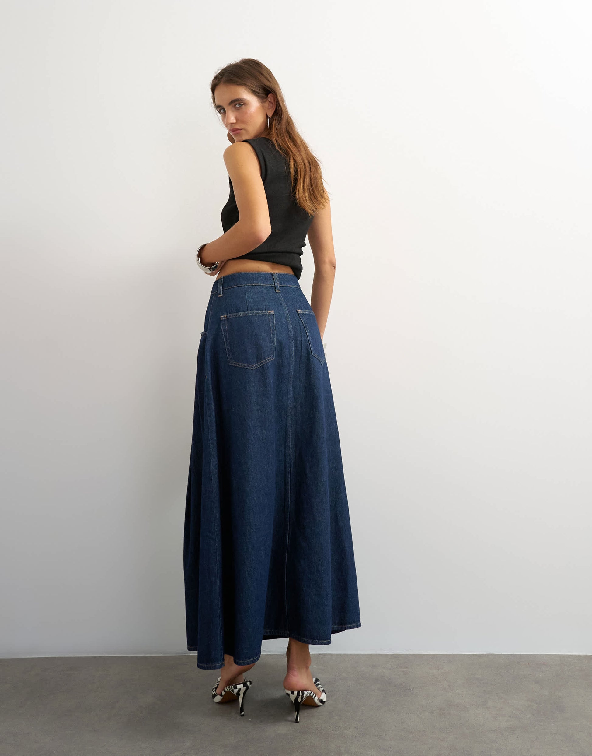 Topshop Cocoon maxi skirt in rock blue