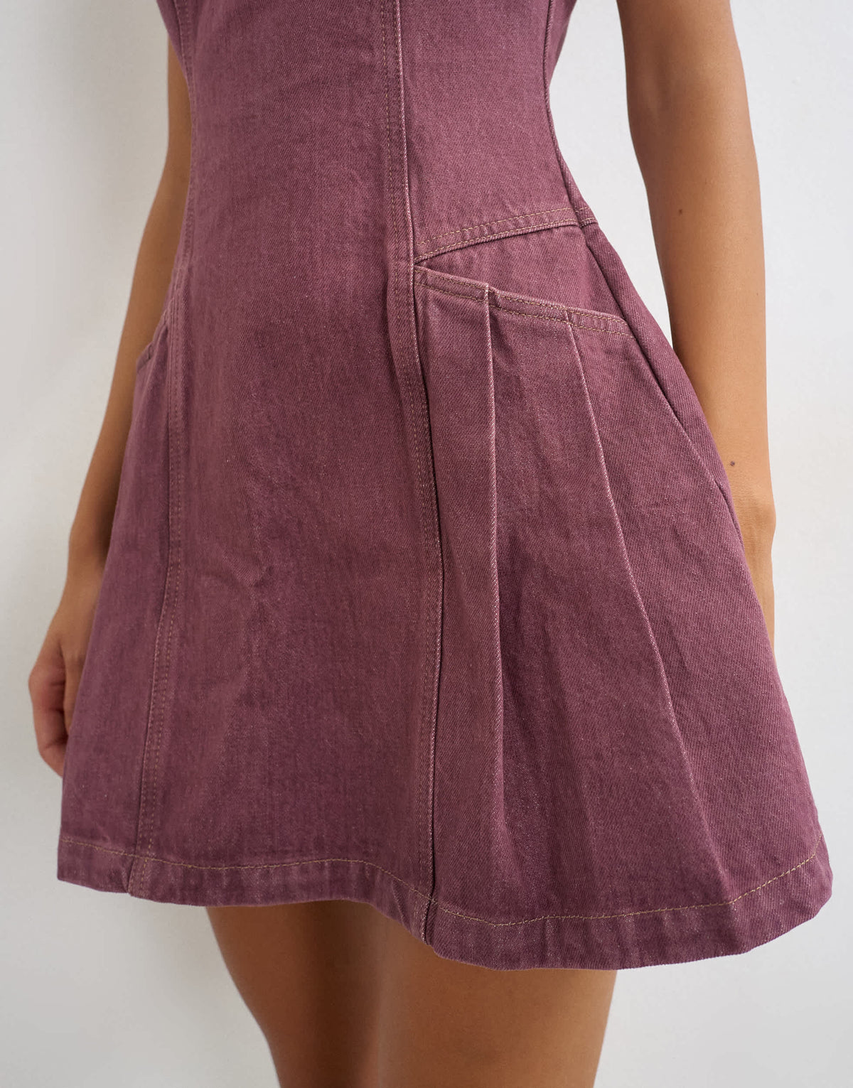 Topshop denim pleated pinny dress in plum