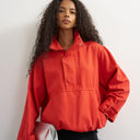Topshop denim funnel neck bubble hem top in red
