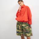 Topshop denim funnel neck bubble hem top in red