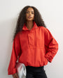 Topshop denim funnel neck bubble hem top in red