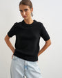 Topshop knitted premium pure lambswool short sleeve crew neck t-shirt in black with lilac tipping