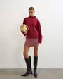 Topshop knitted long sleeve stripe mini dress with wool in burgundy