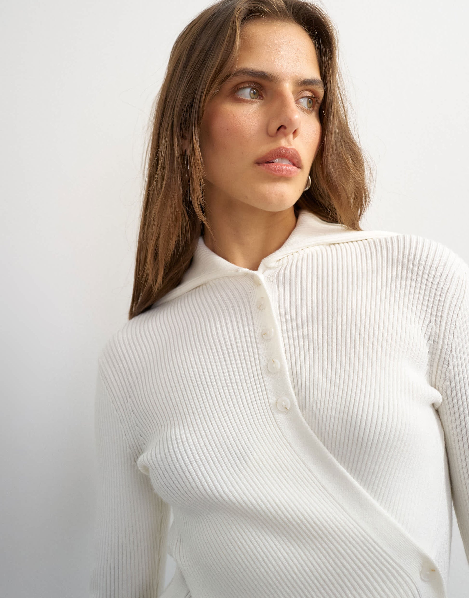 Topshop knitted asymmetric shawl collar jumper in ivory