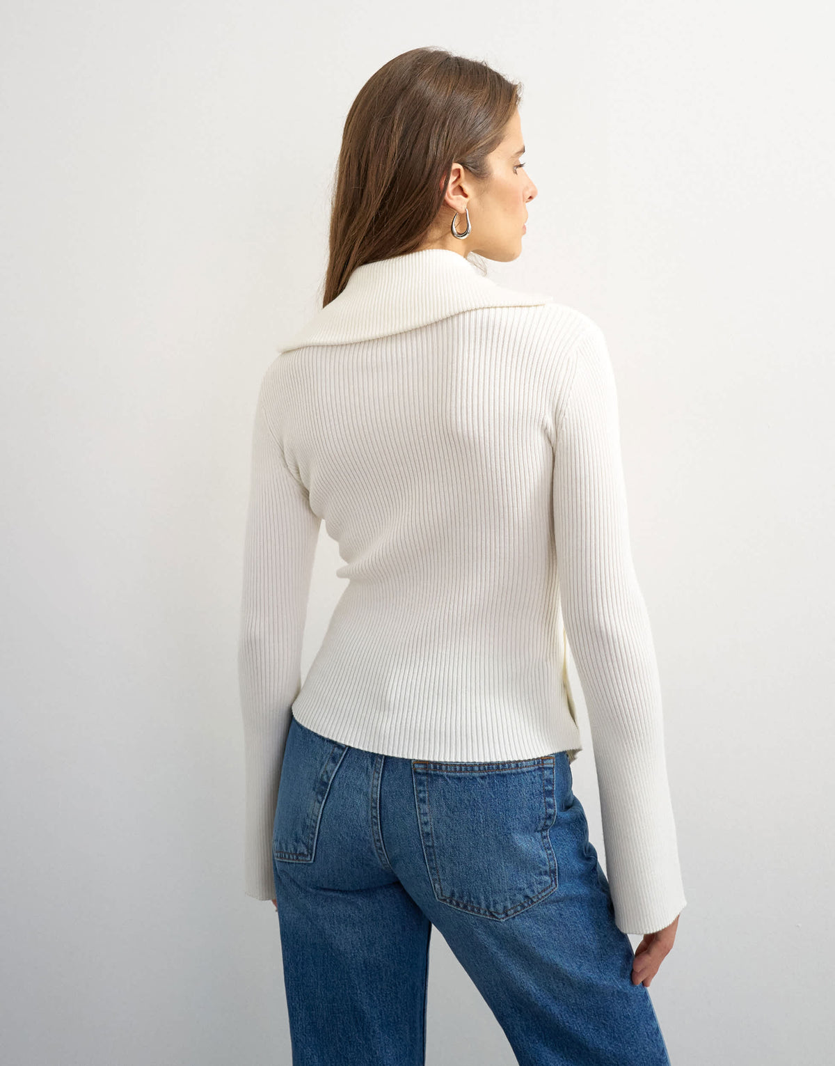 Topshop knitted asymmetric shawl collar jumper in ivory
