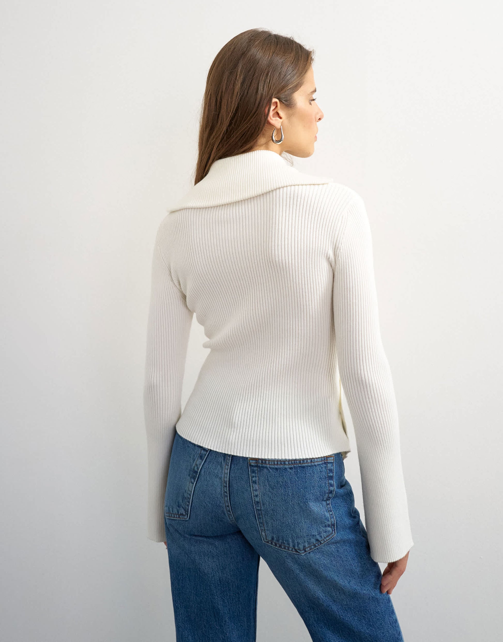 Topshop knitted asymmetric shawl collar jumper in ivory