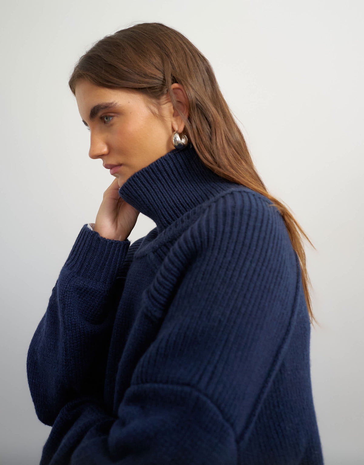 Topshop knitted wool blend high neck jumper in navy
