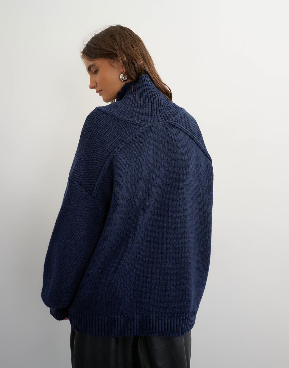 Topshop knitted wool blend high neck jumper in navy