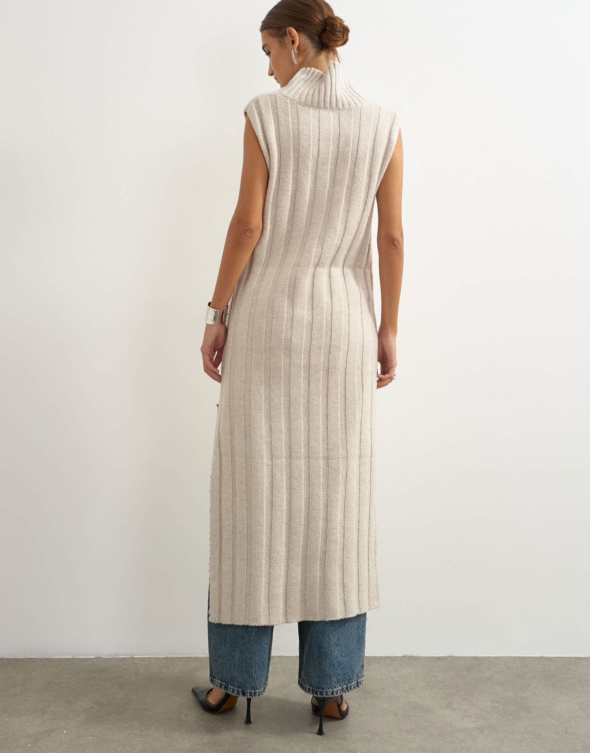Topshop knitted cable stitch long line dress in oat