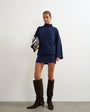 Topshop knitted long sleeve mini dress with wool in navy
