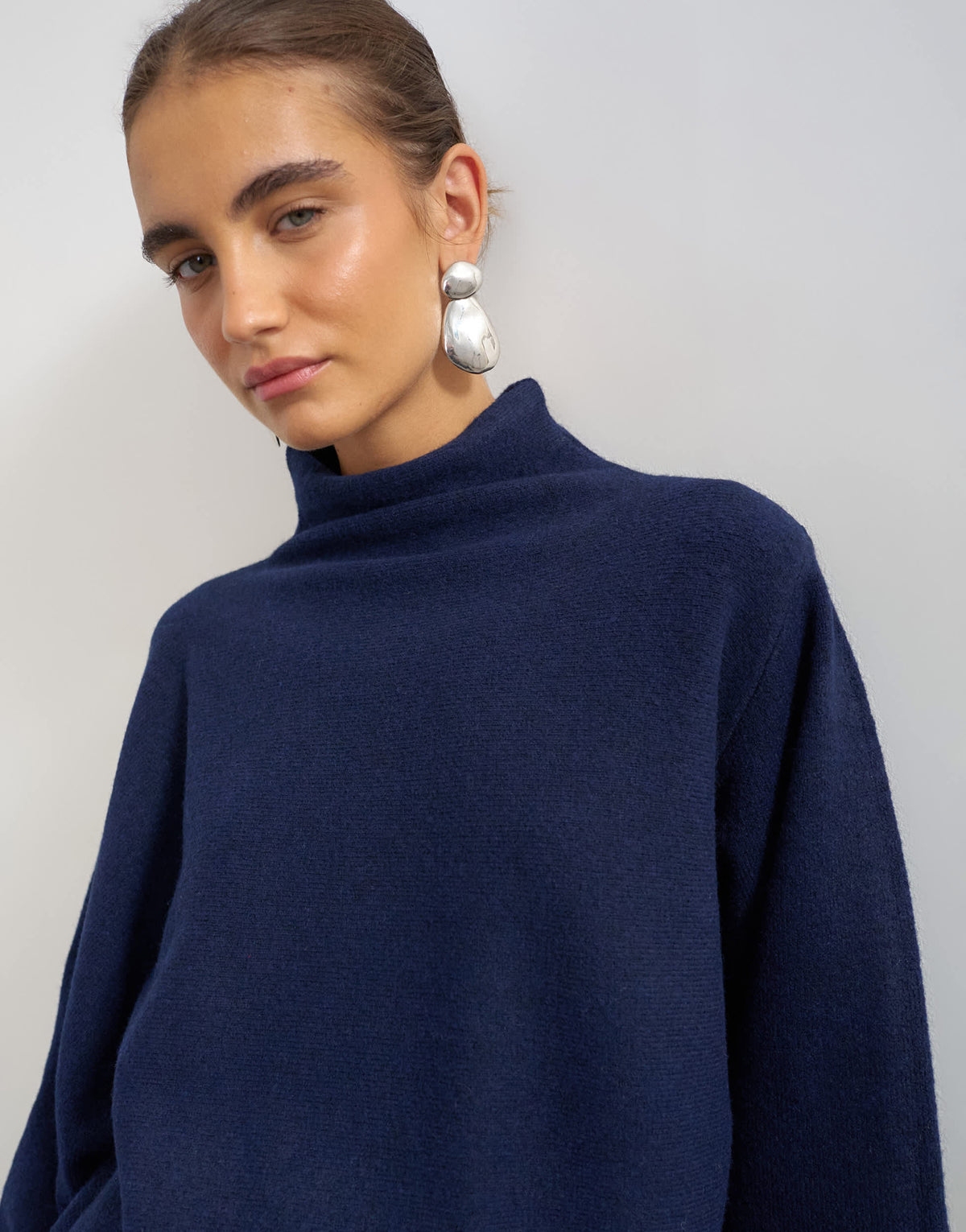 Topshop knitted long sleeve mini dress with wool in navy