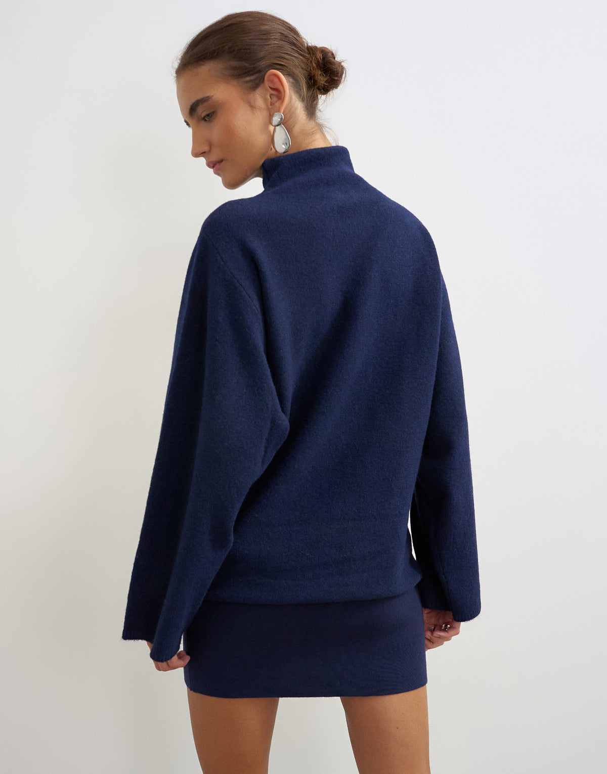 Topshop knitted long sleeve mini dress with wool in navy