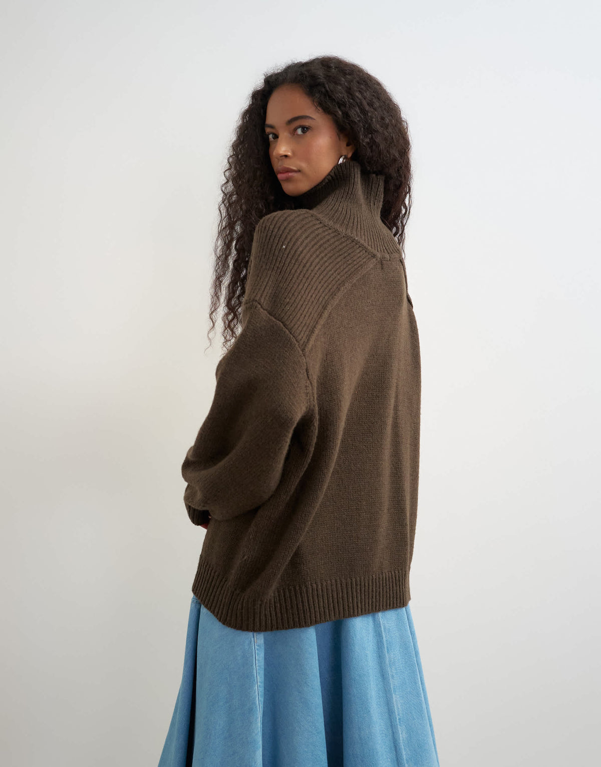 Topshop knitted wool blend high neck jumper in chocolate brown