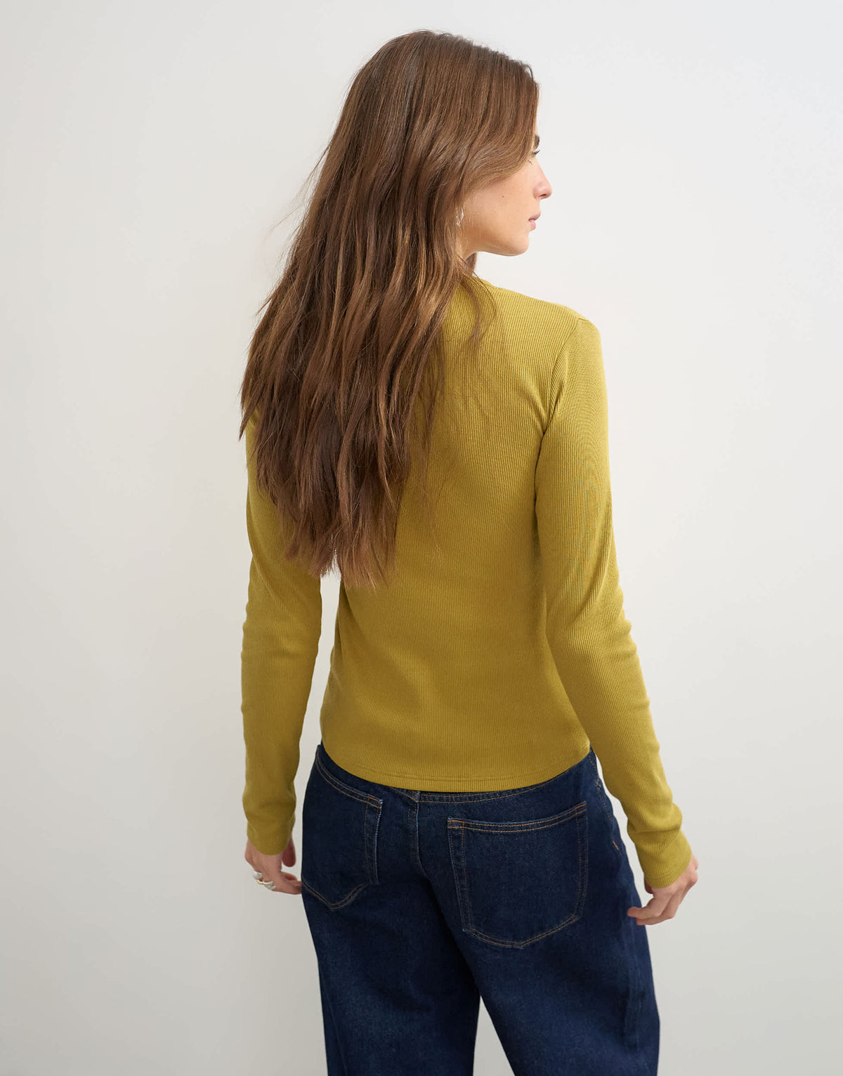 Topshop button through long sleeve top in green