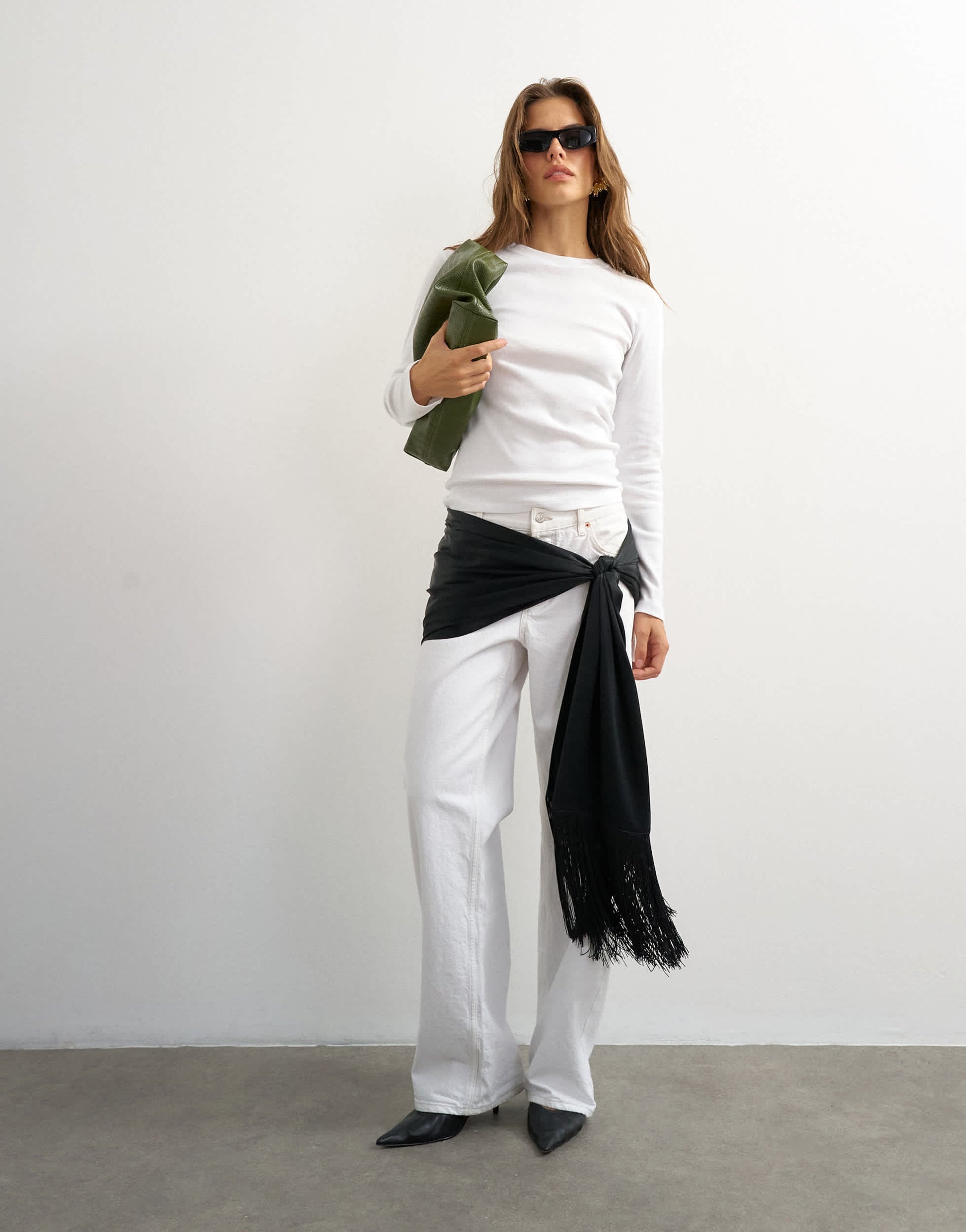 Topshop satin scarf with fringing in black