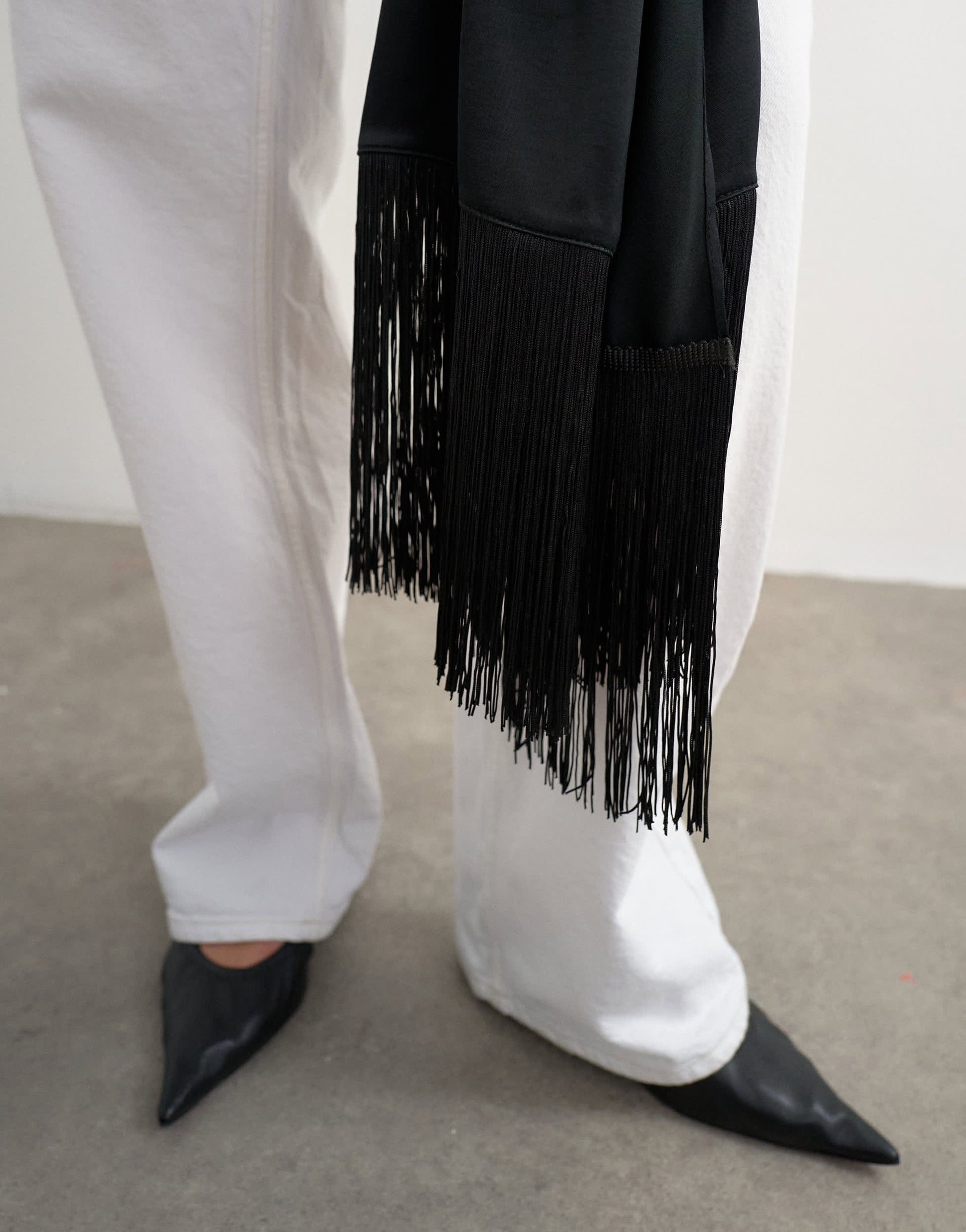 Topshop satin scarf with fringing in black