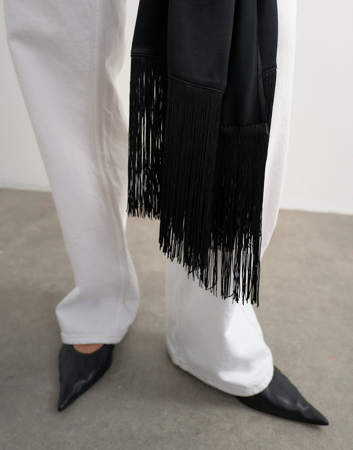 Topshop satin scarf with fringing in black