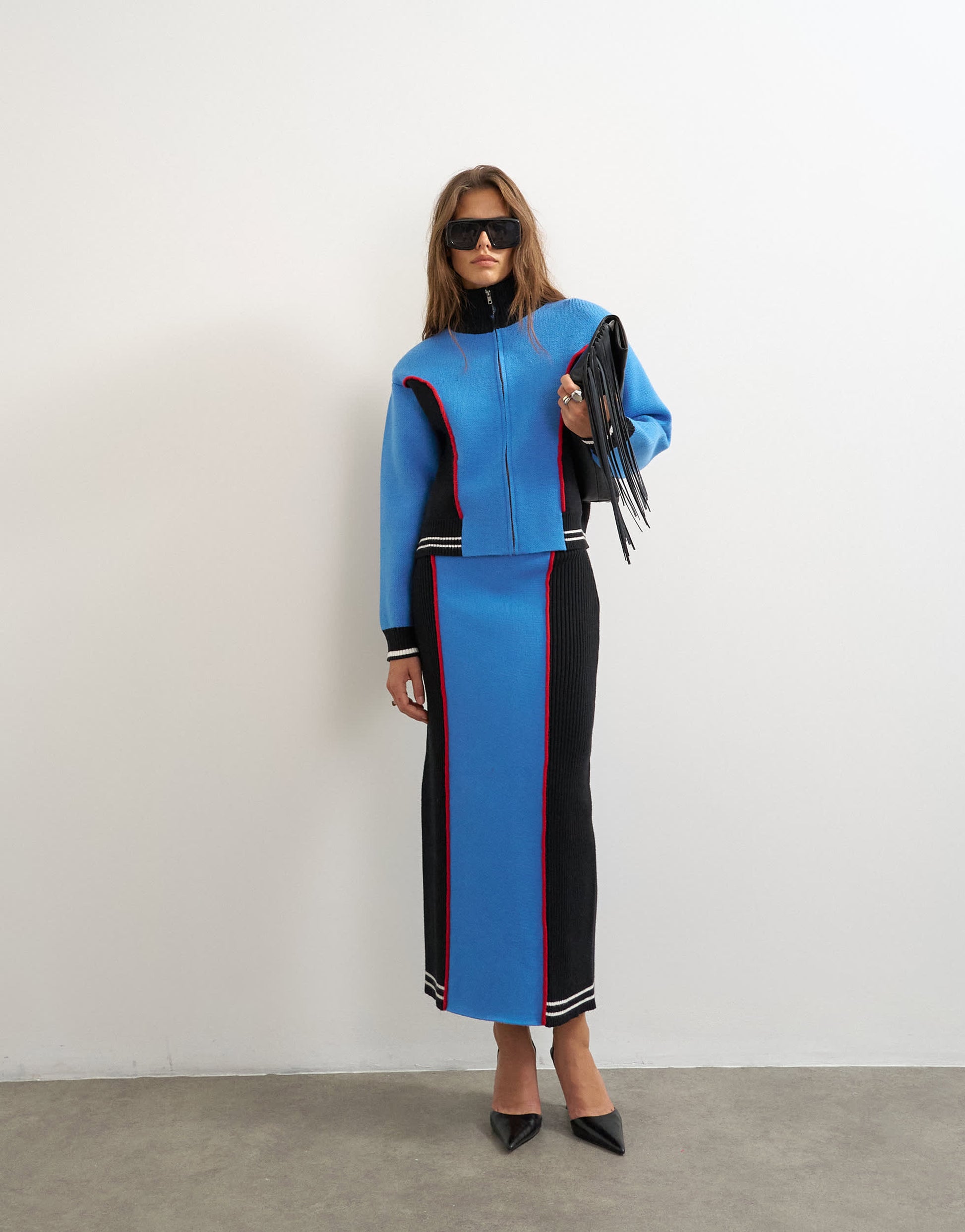 Topshop knitted co-ord pencil midi skirt in blue