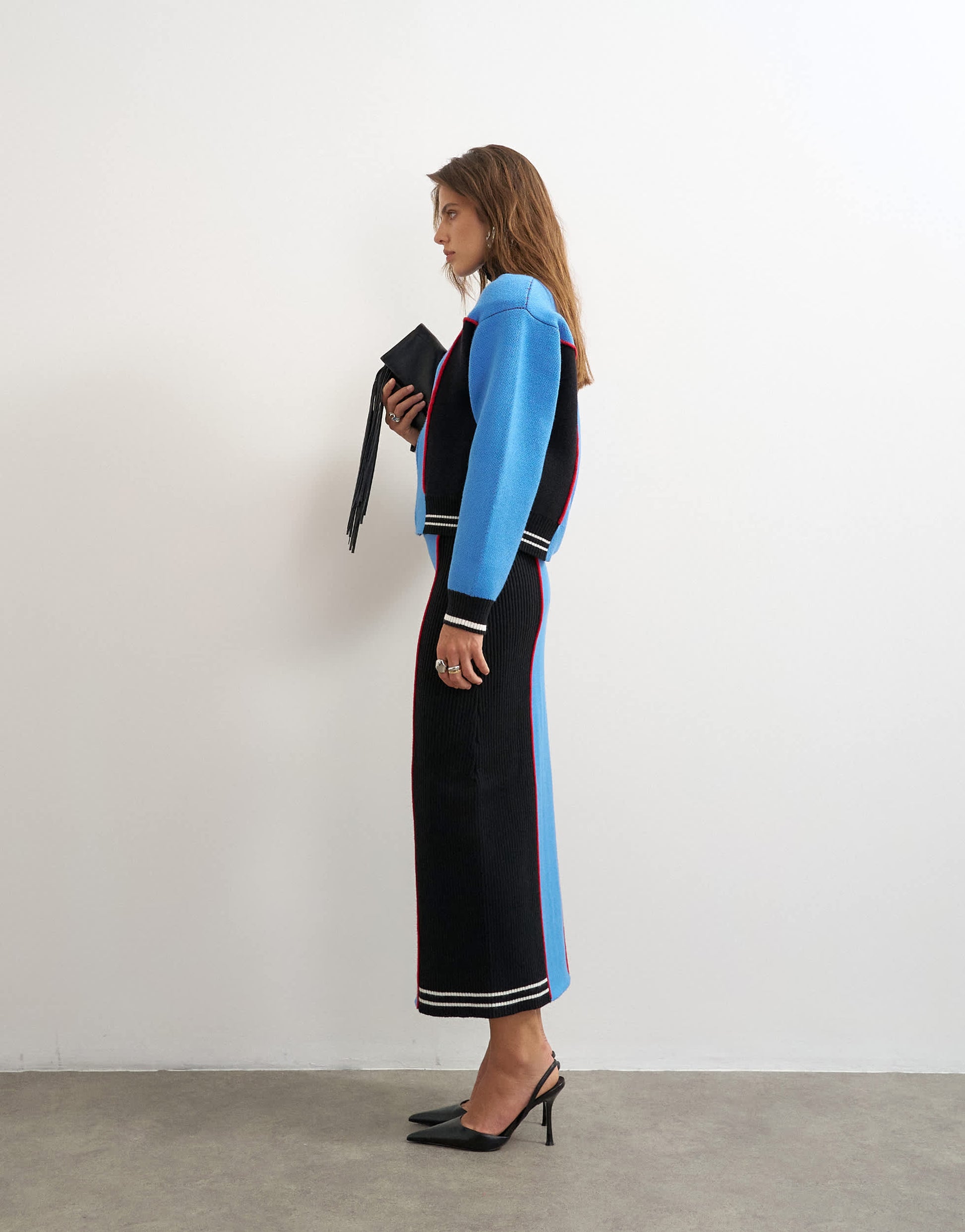 Topshop knitted co-ord pencil midi skirt in blue