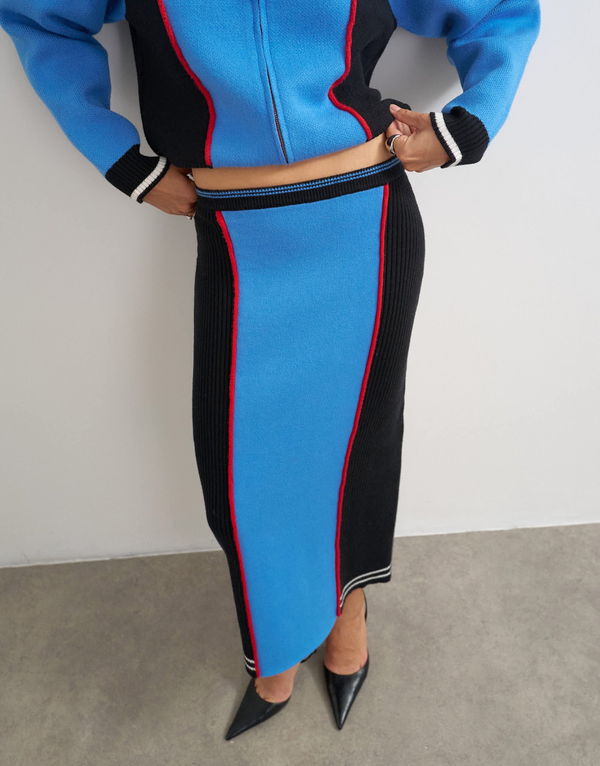 Topshop knitted co-ord pencil midi skirt in blue