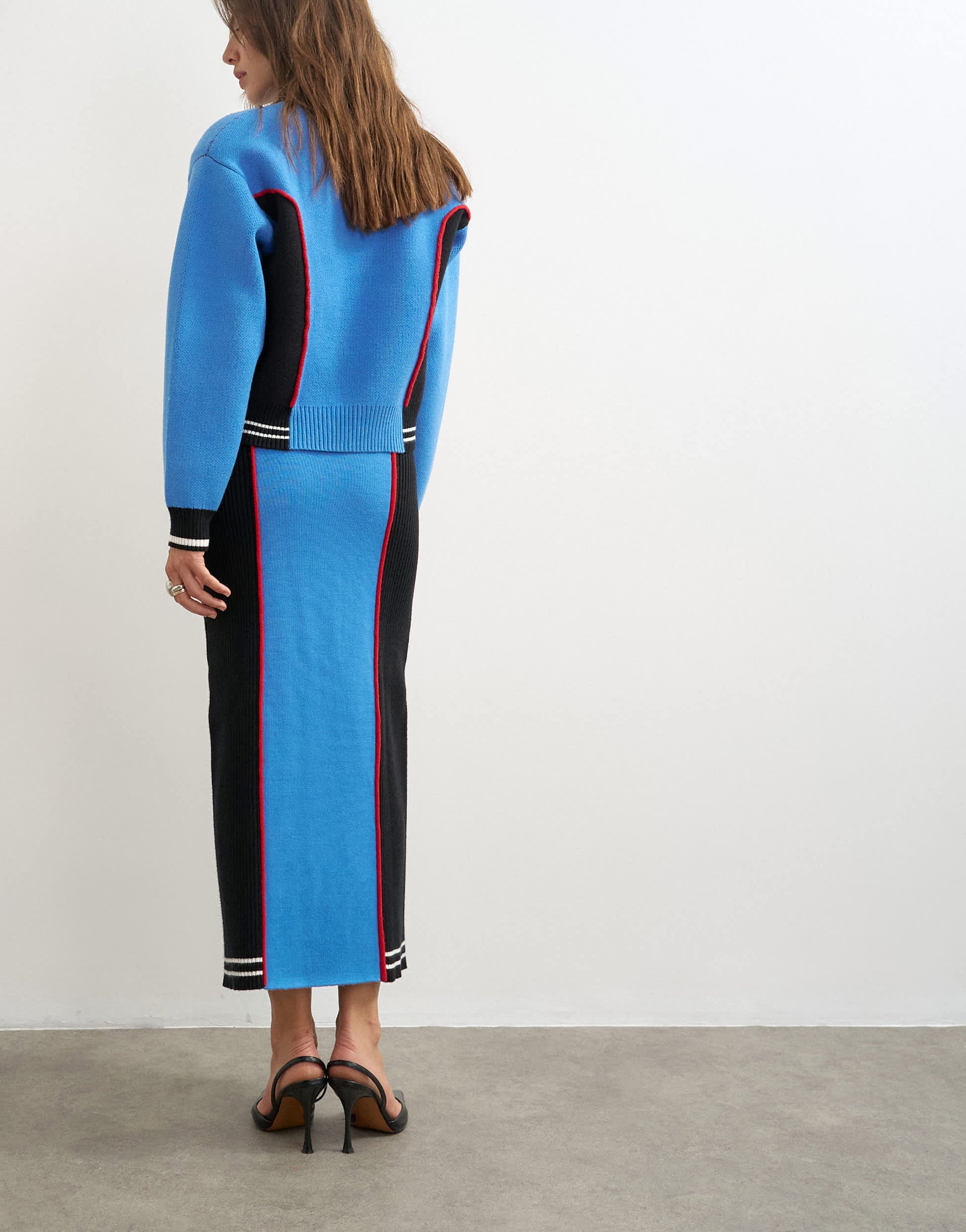 Topshop knitted co-ord pencil midi skirt in blue