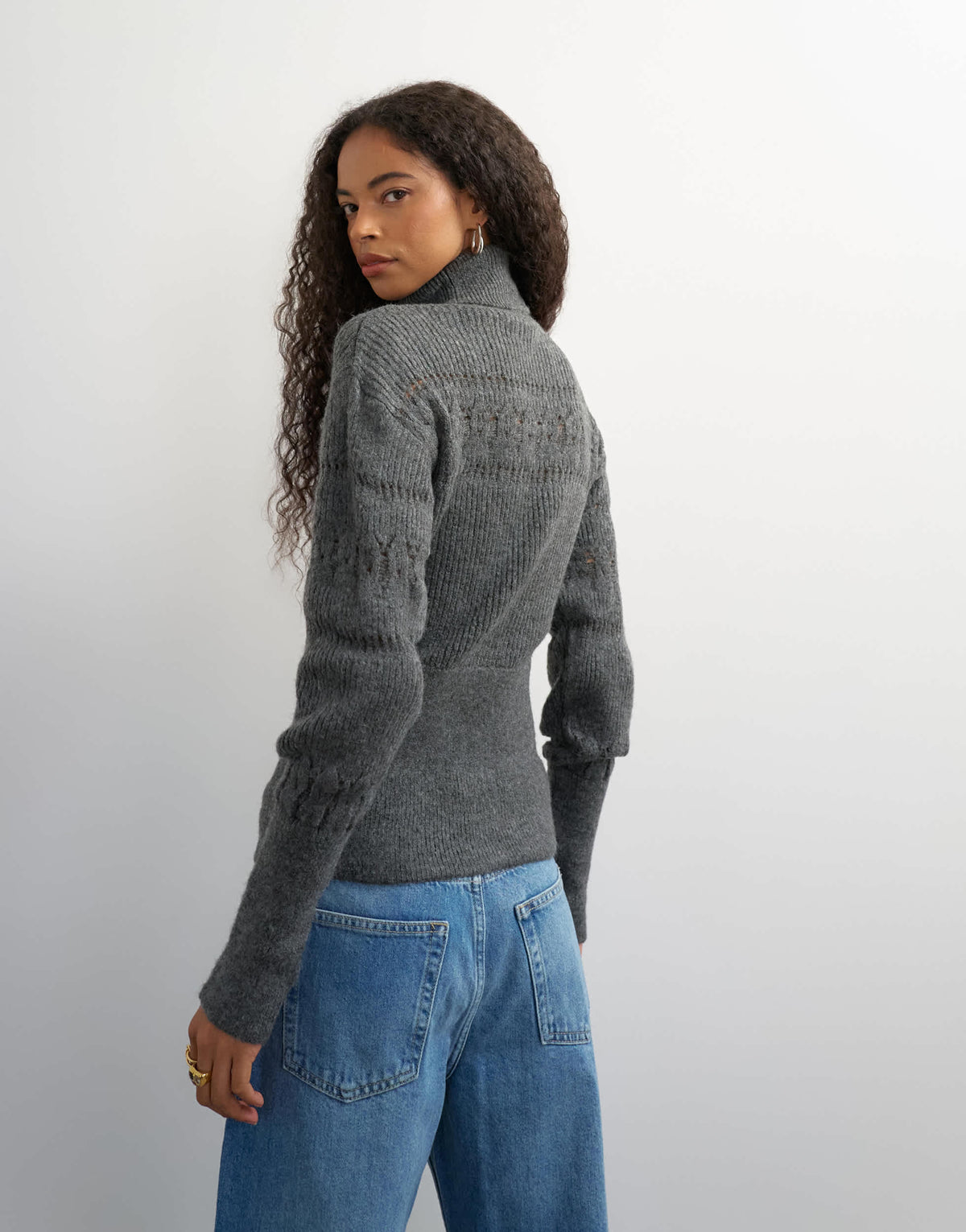Topshop knitted stitchy high neck jumper in grey