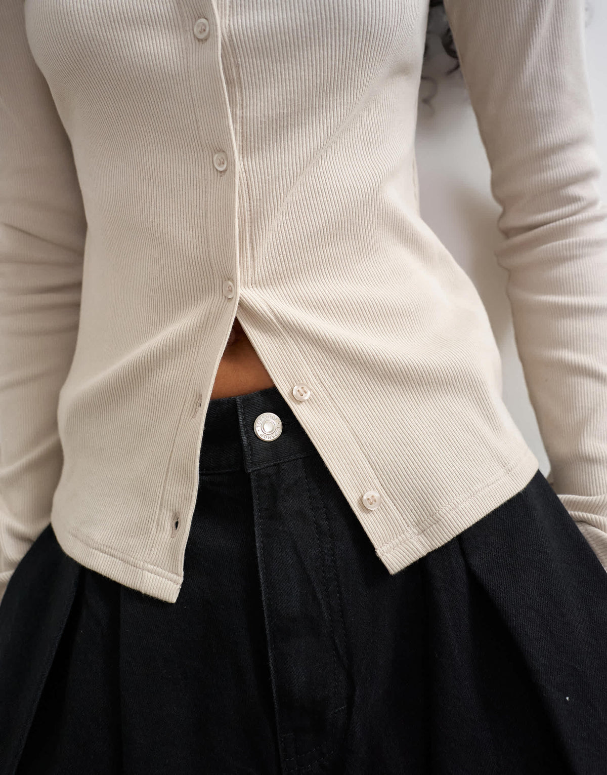 Topshop button through long sleeve top in oat