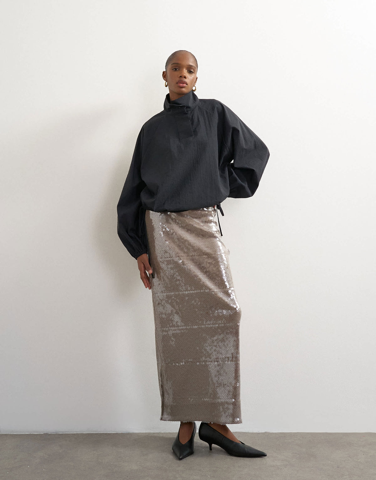 Topshop sequin sheer maxi skirt in chocolate