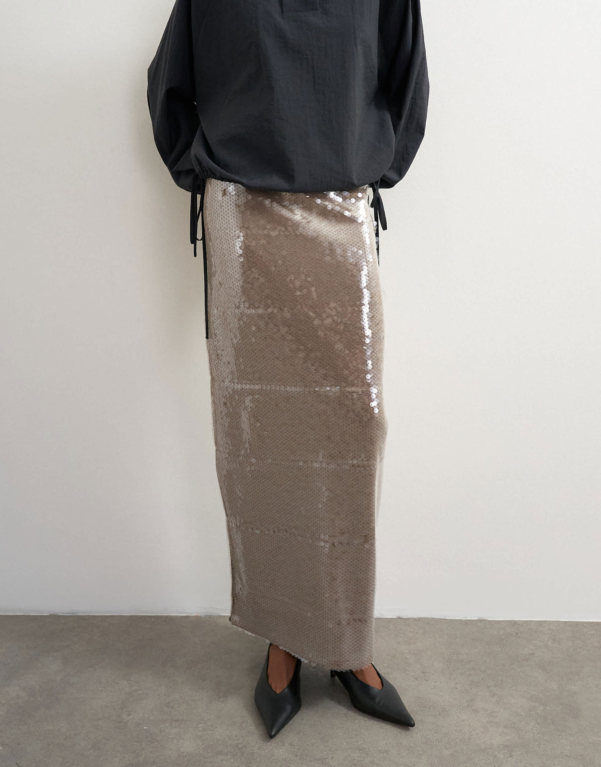 Topshop sequin sheer maxi skirt in chocolate