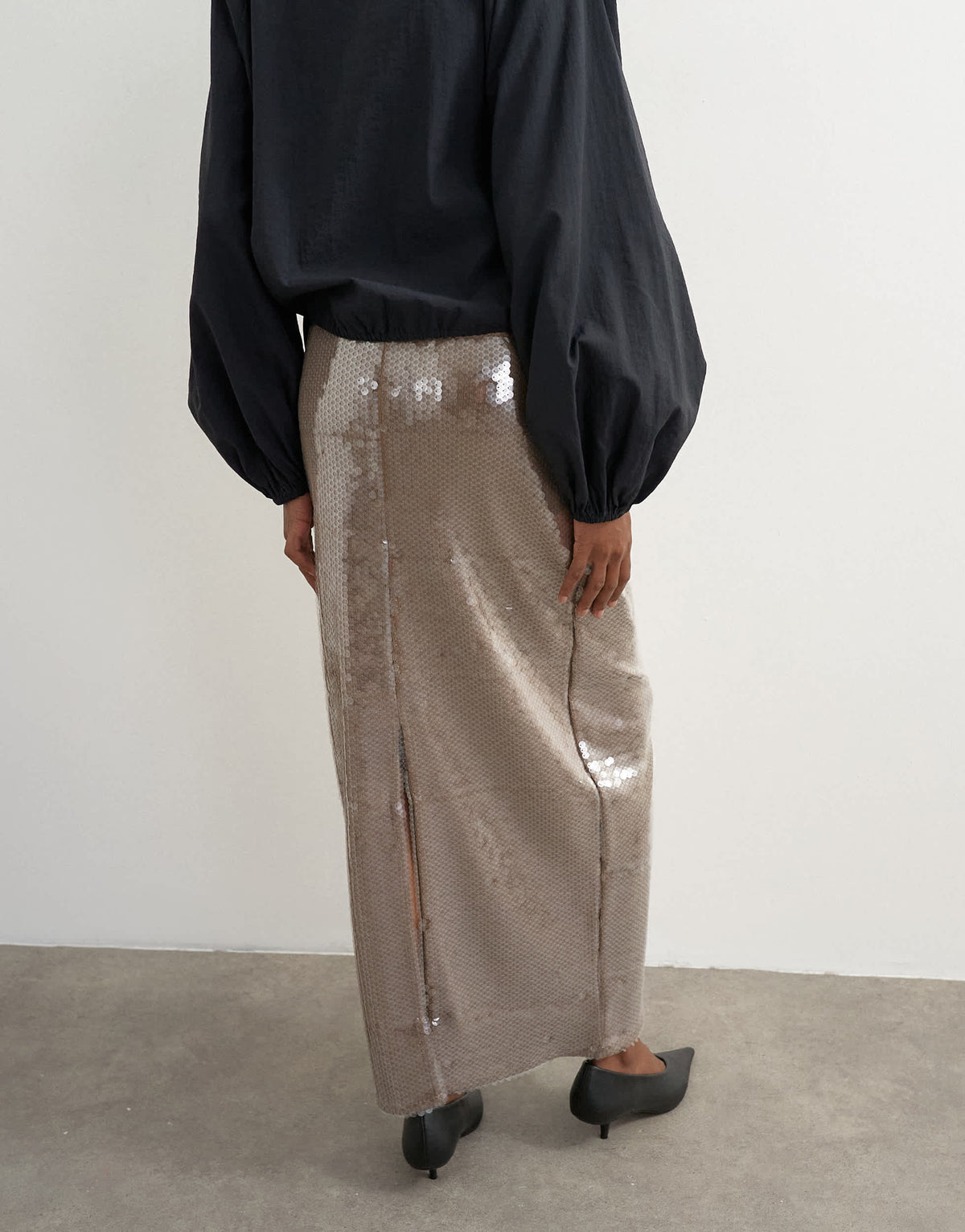 Topshop sequin sheer maxi skirt in chocolate