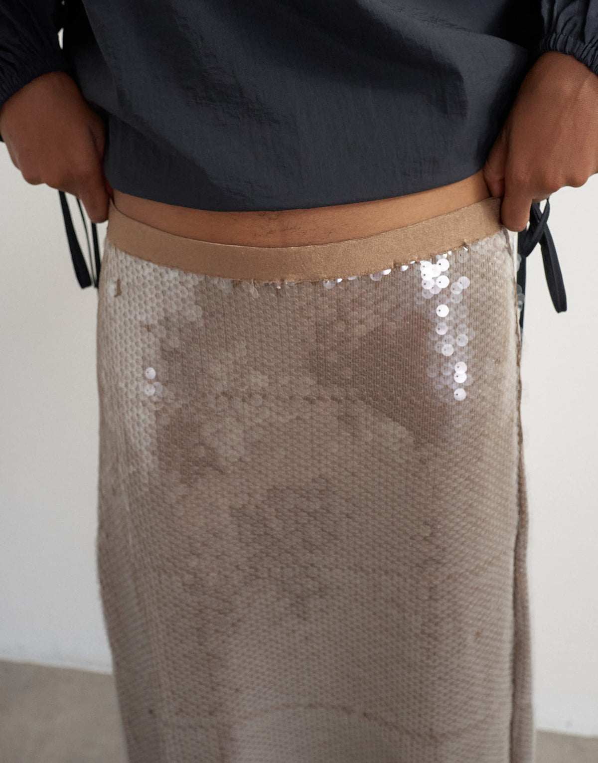 Topshop sequin sheer maxi skirt in chocolate