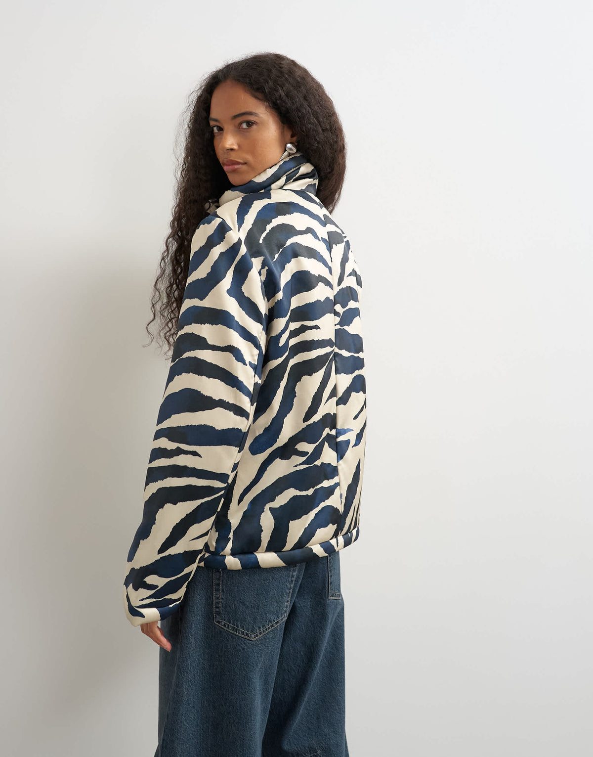 Topshop funnel neck boxy jacket in zebra print