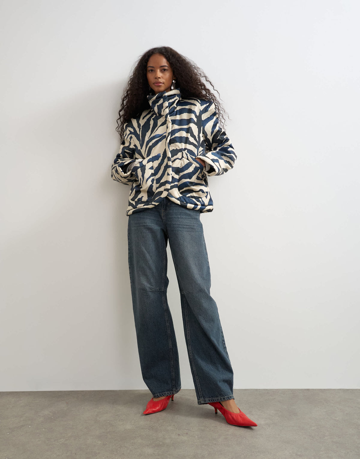 Topshop funnel neck boxy jacket in zebra print