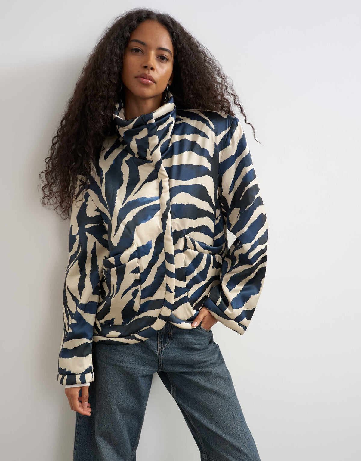 Topshop funnel neck boxy jacket in zebra print