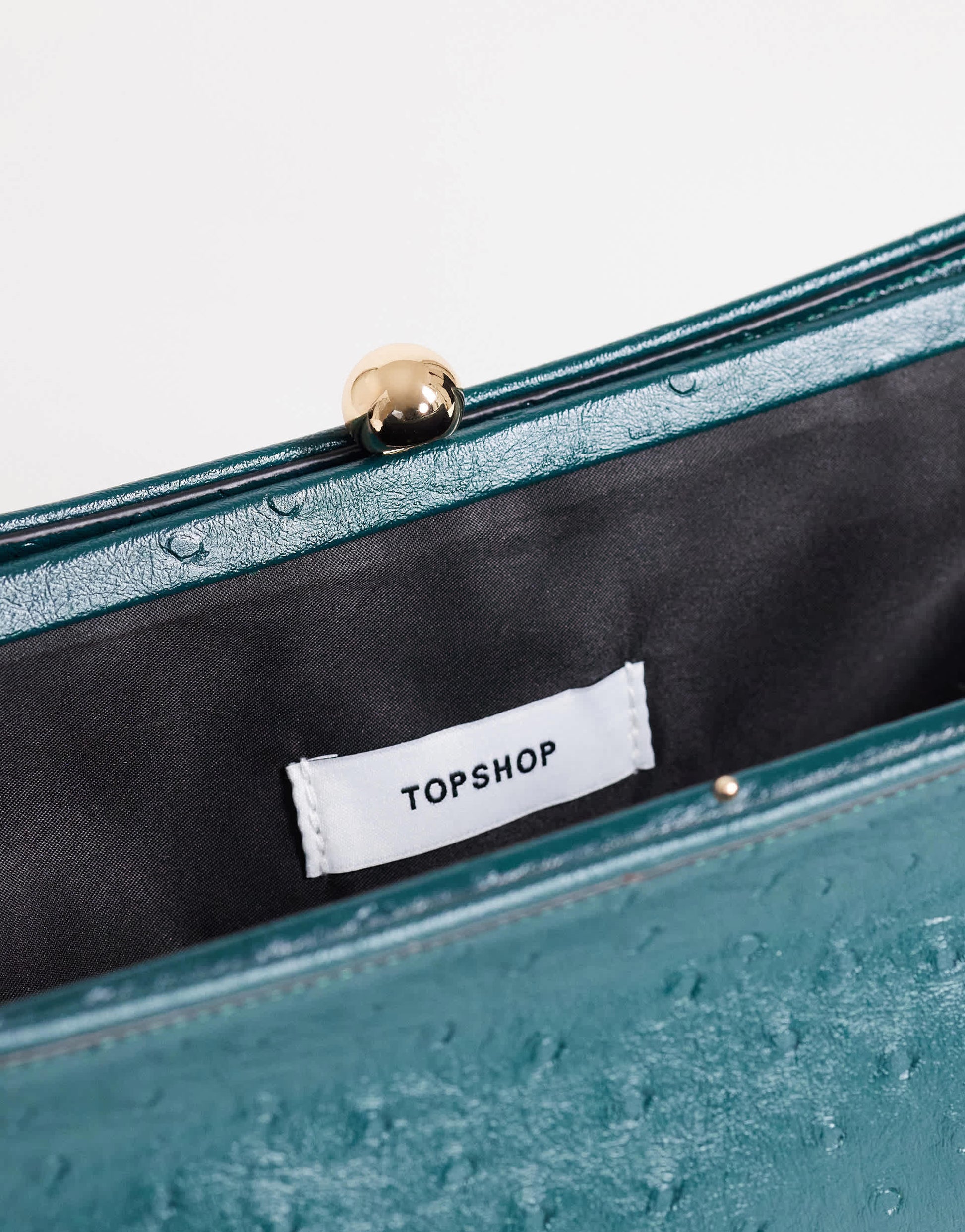 Topshop Alice medium clutch bag in teal ostrich