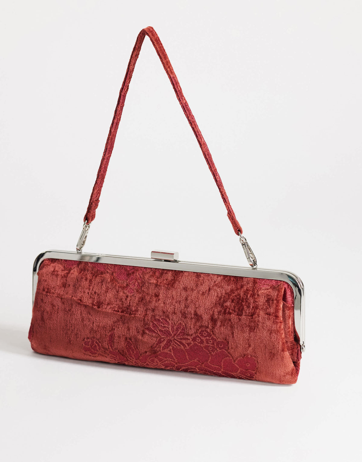 Topshop Poppy small rectangle clasp shoulder bag in burgundy
