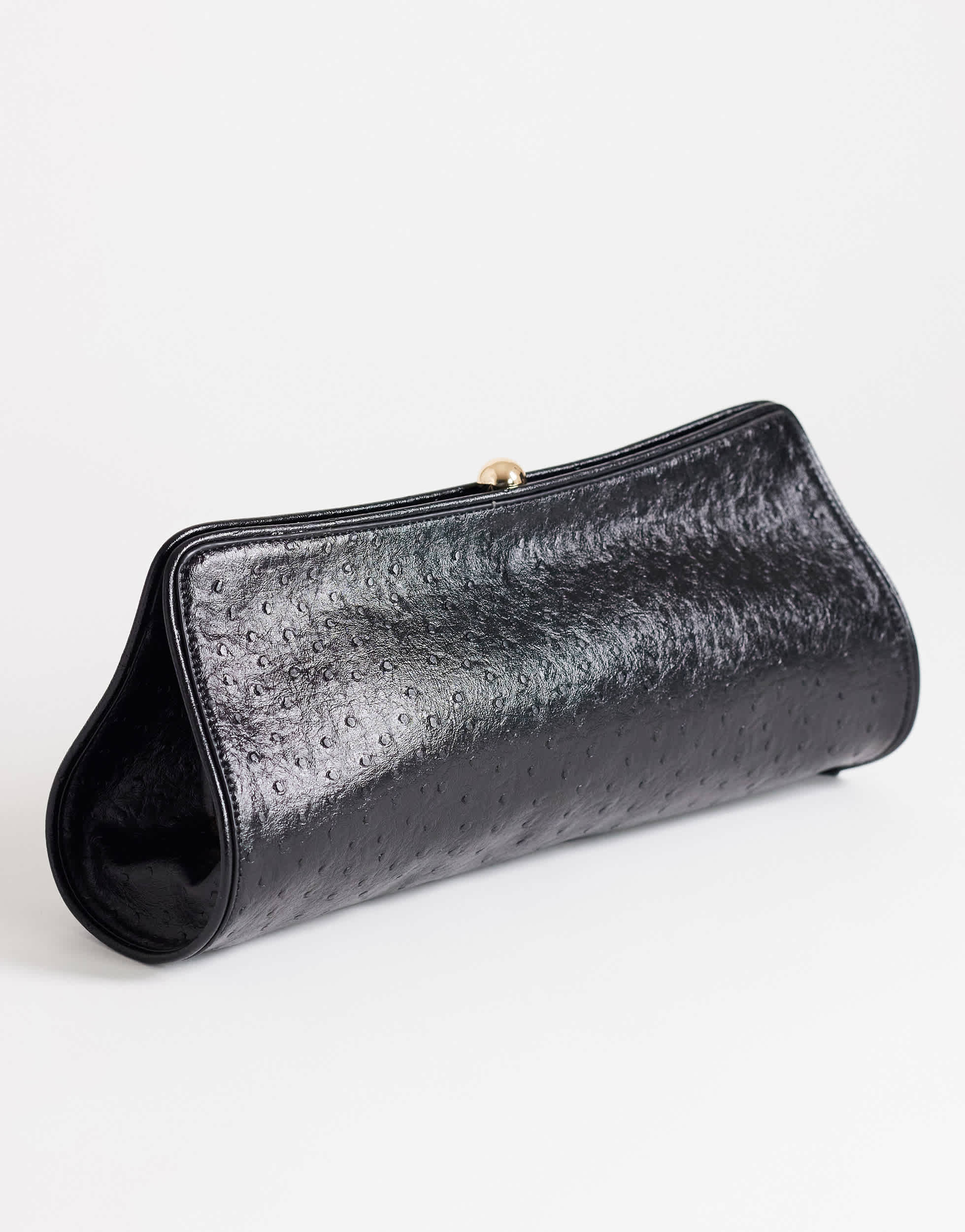 Topshop Alice medium clutch bag in black ostrich