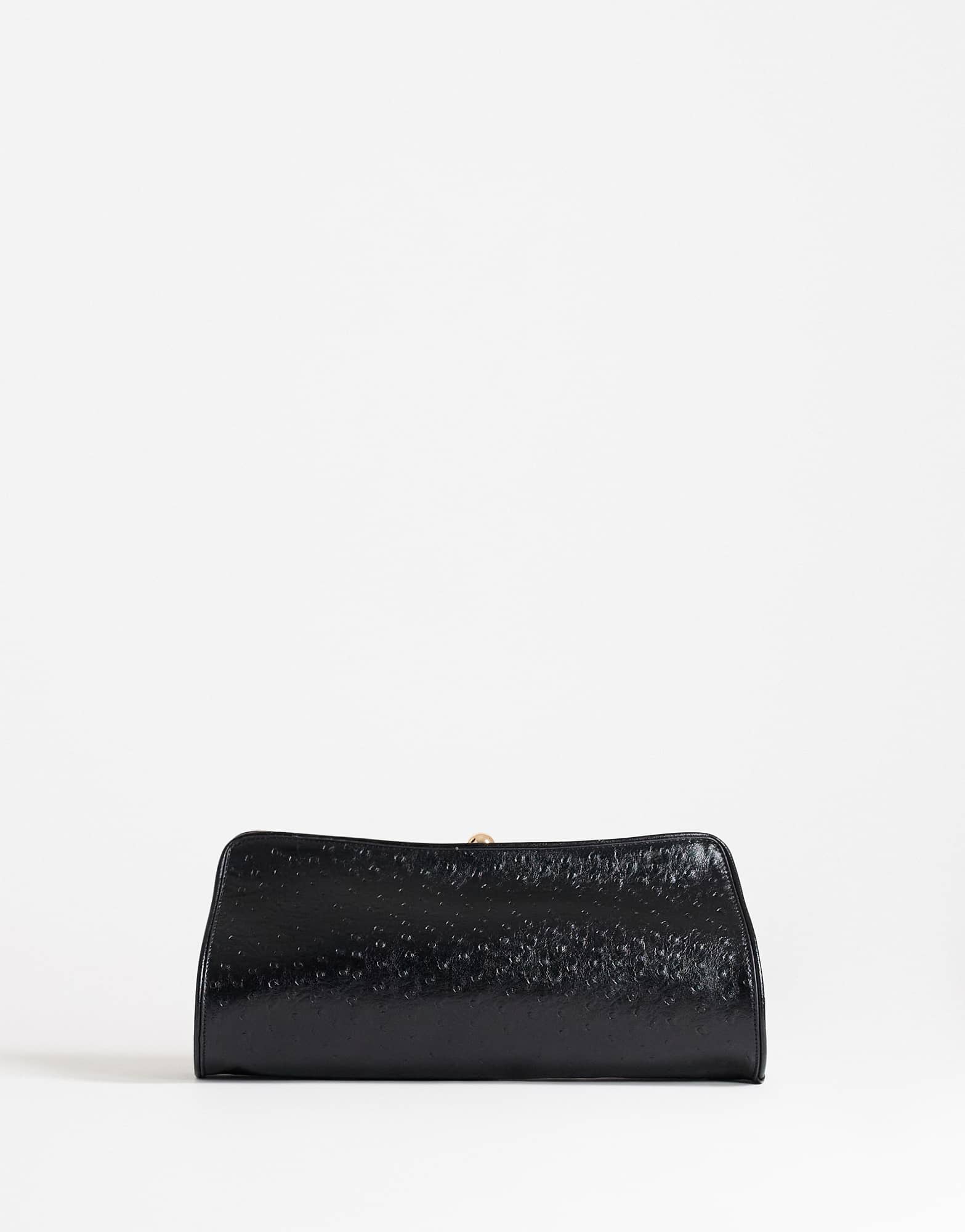 Topshop Alice medium clutch bag in black ostrich