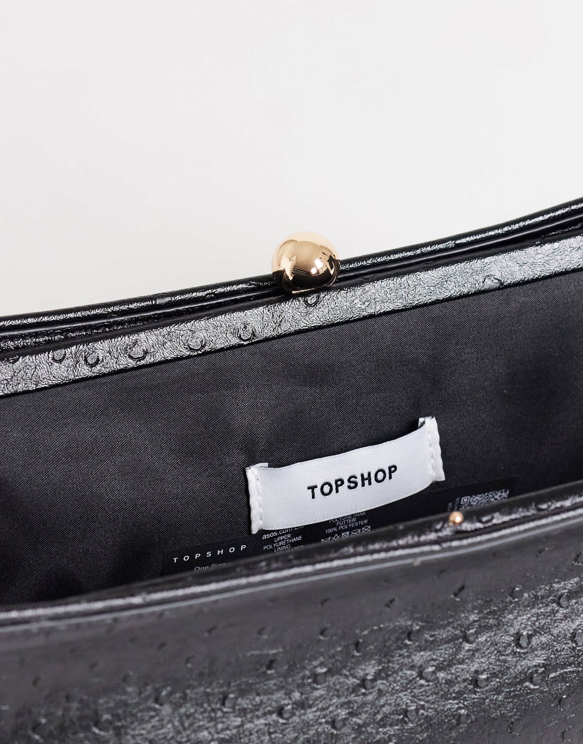 Topshop Alice medium clutch bag in black ostrich