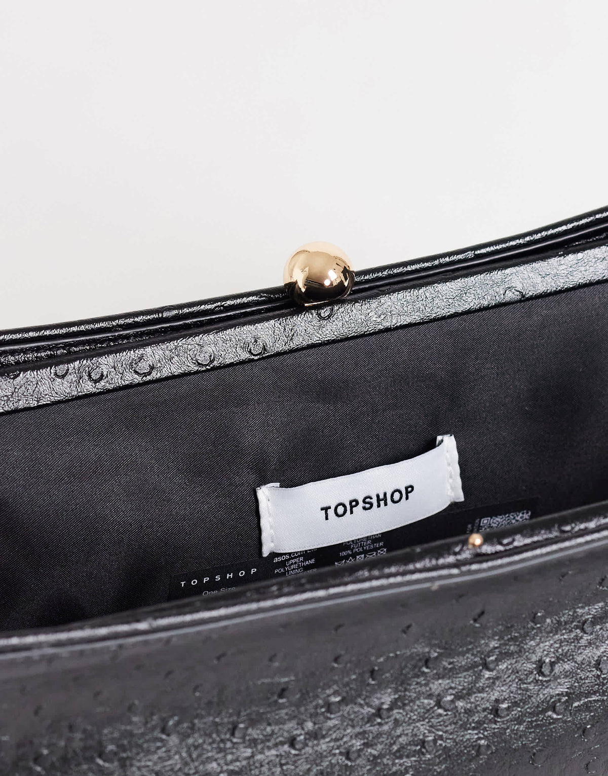 Topshop Alice medium clutch bag in black ostrich