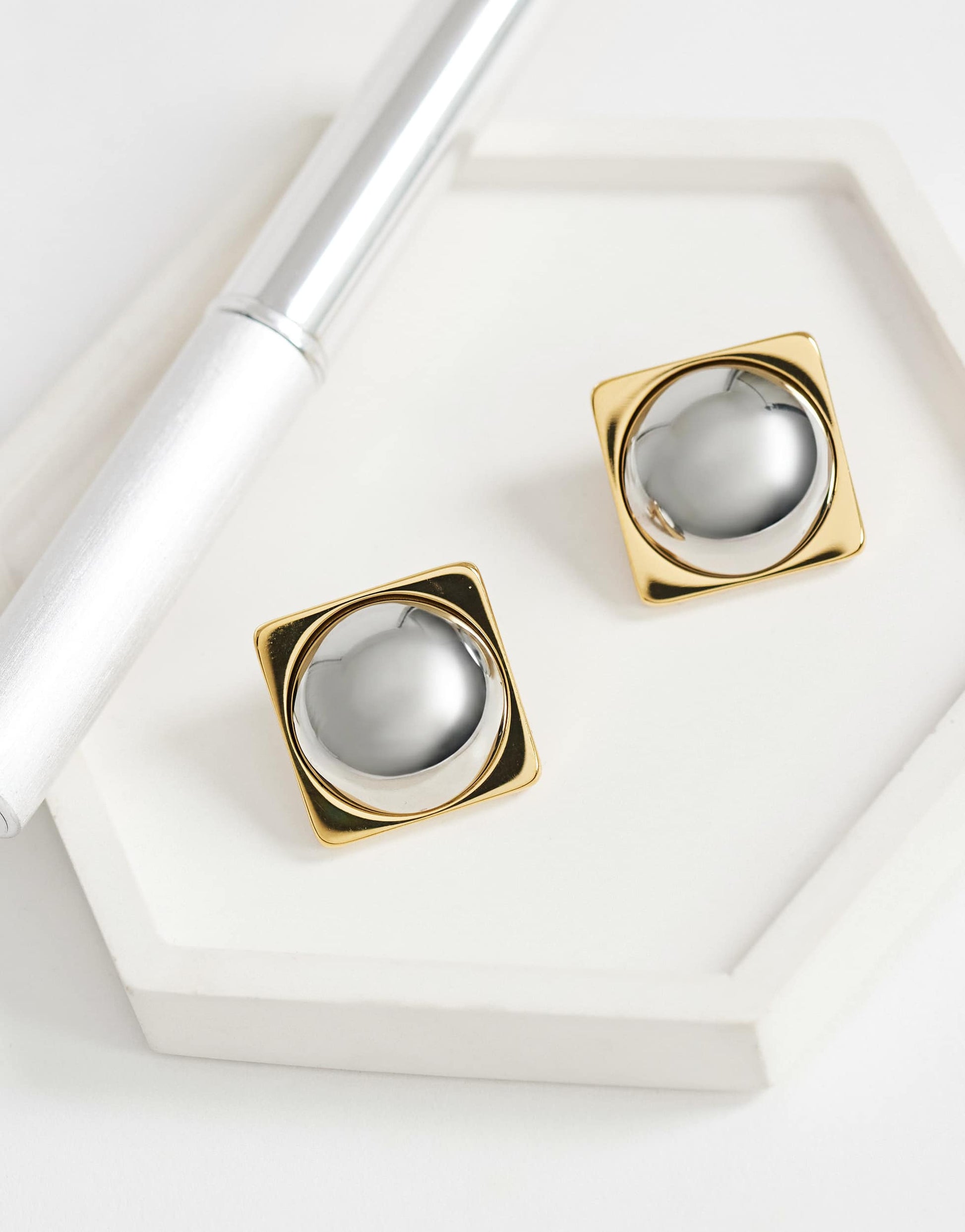 Topshop Fifi waterproof stainless steel stud 2 tone earrings in silver and gold
