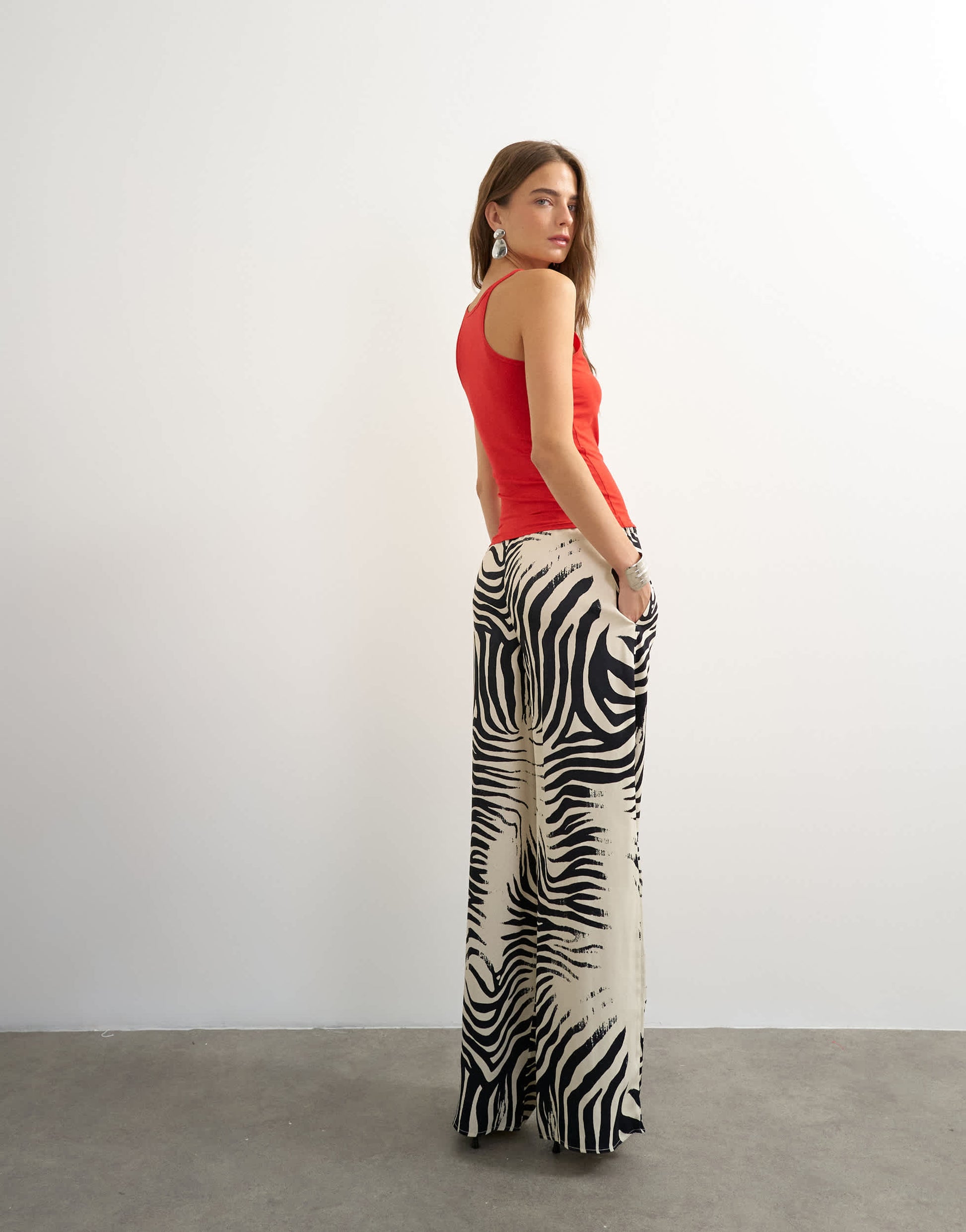 Topshop satin feel straight leg trouser in zebra print