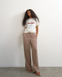 Topshop satin feel straight leg trouser in burgundy stripe