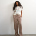 Topshop satin feel straight leg trouser in burgundy stripe