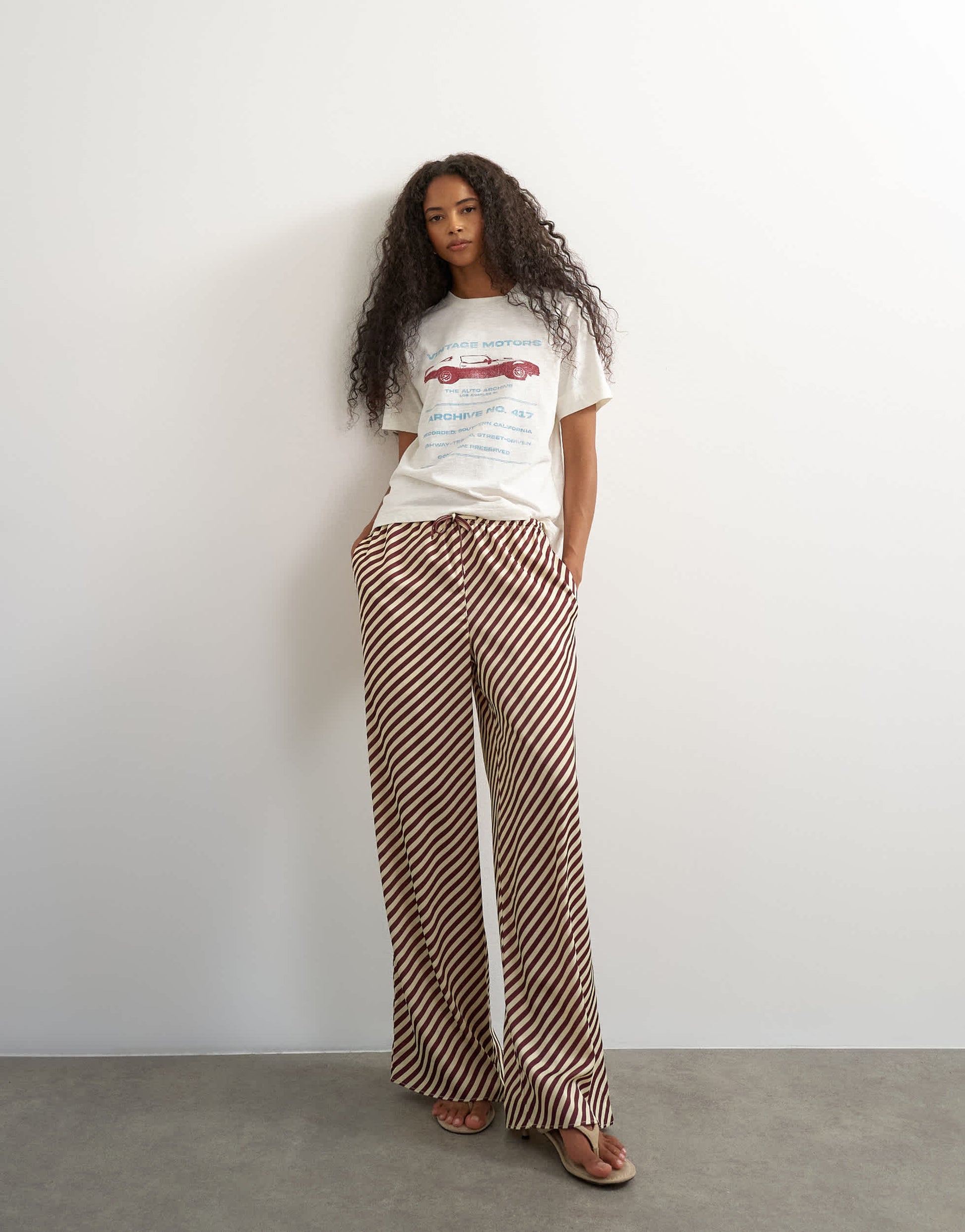 Topshop satin feel straight leg trouser in burgundy stripe
