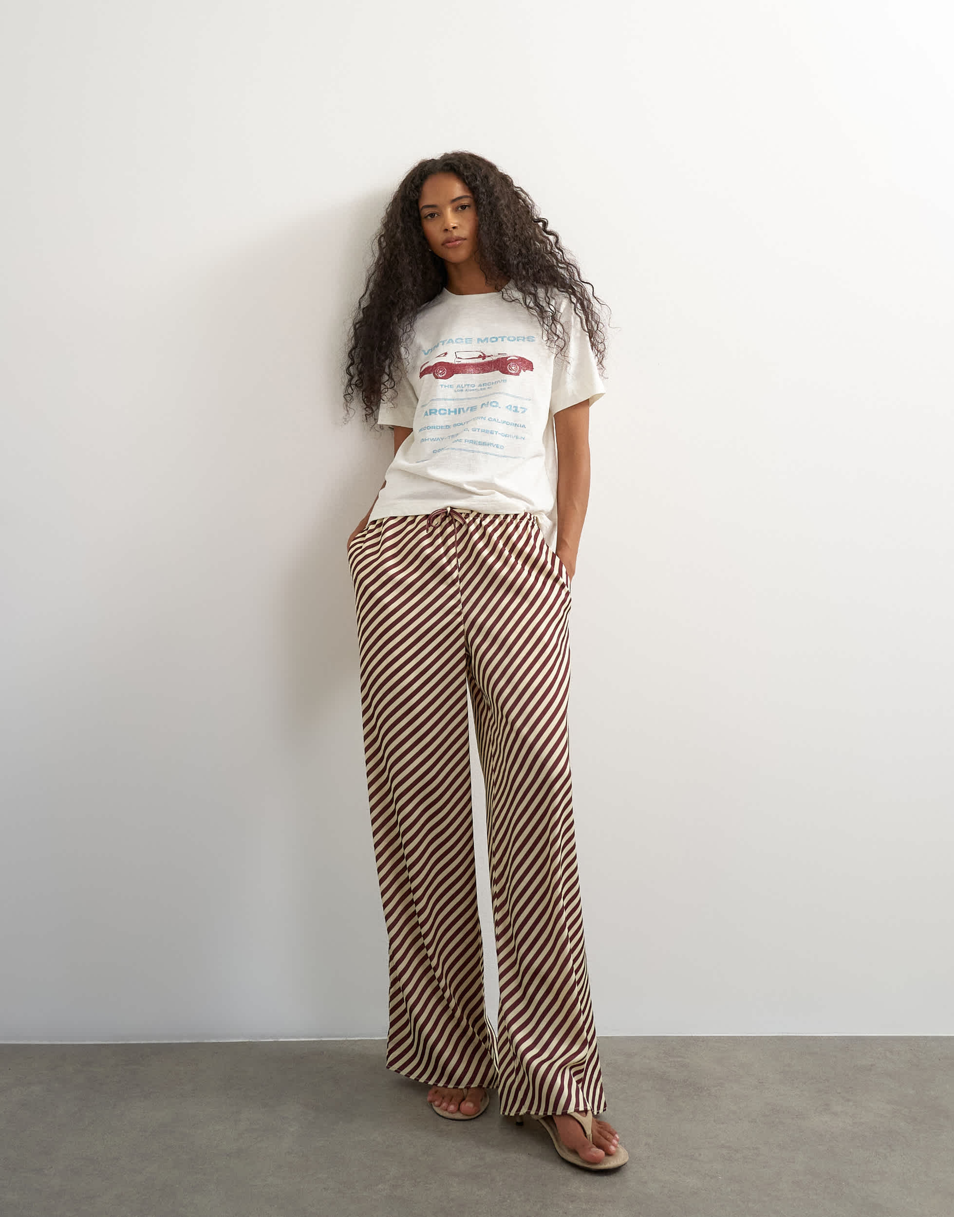 Topshop satin feel straight leg trouser in burgundy stripe
