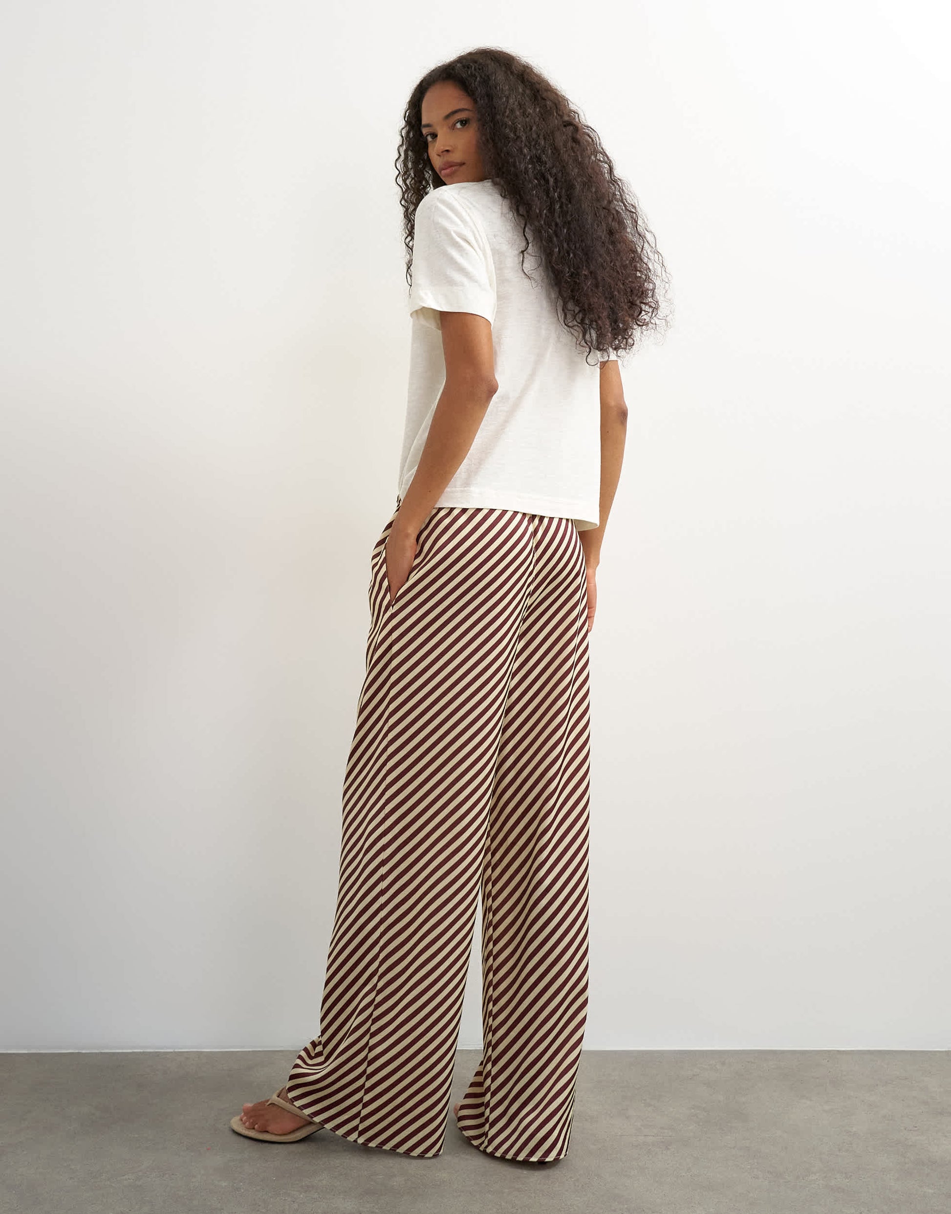 Topshop satin feel straight leg trouser in burgundy stripe